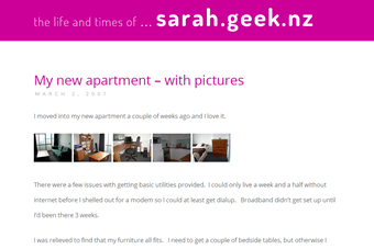 screenshot of blog homepage